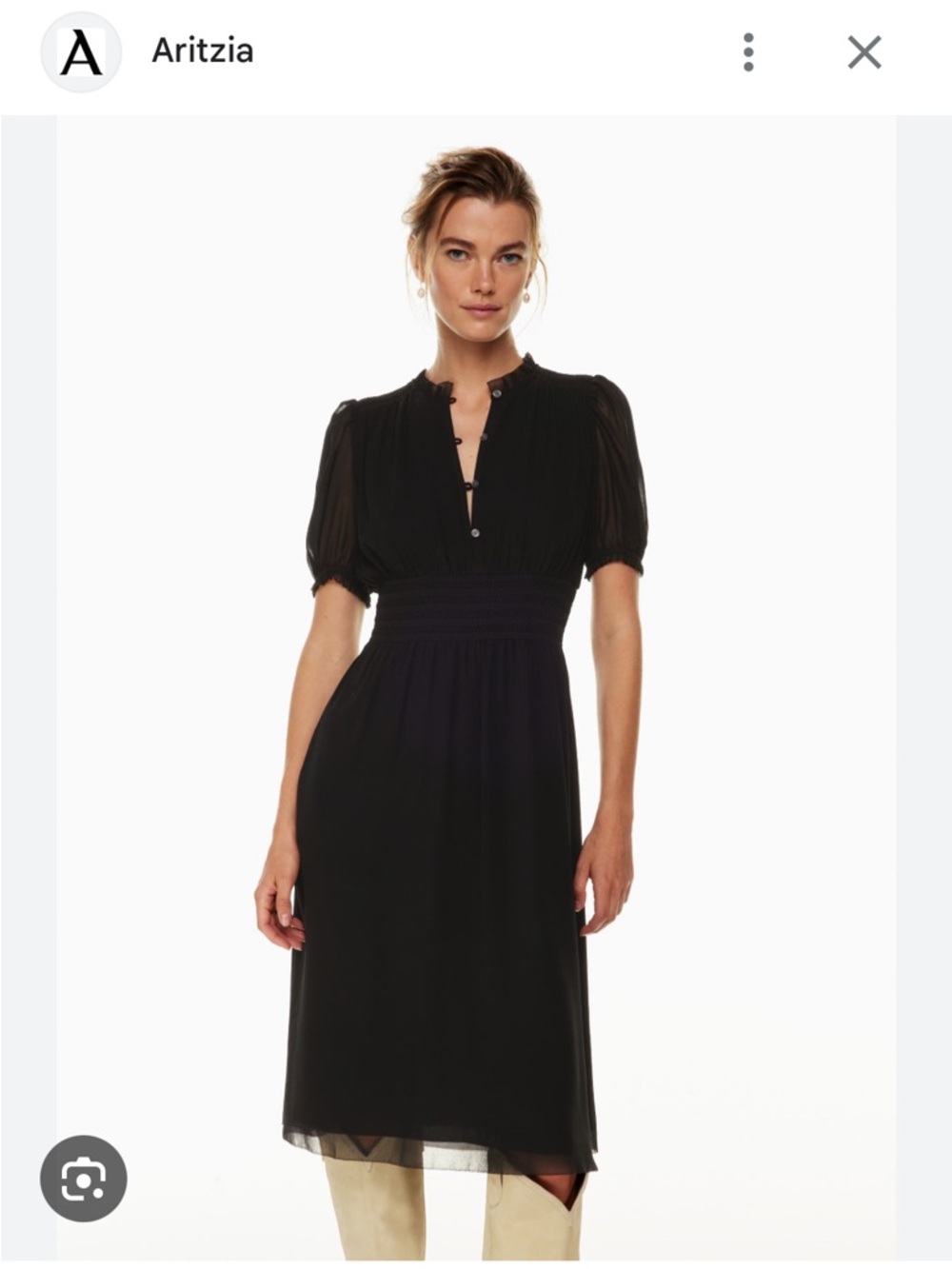 Aritzia Black Midi Daughter Dress with Smocked Waist